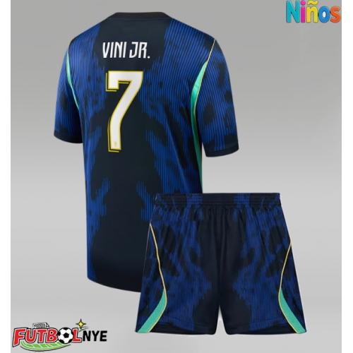 Camiseta Brasil Vinicius Junior #7 Visitante Equipación para niños Mundial 2026 manga corta (+ pantalones cortos)